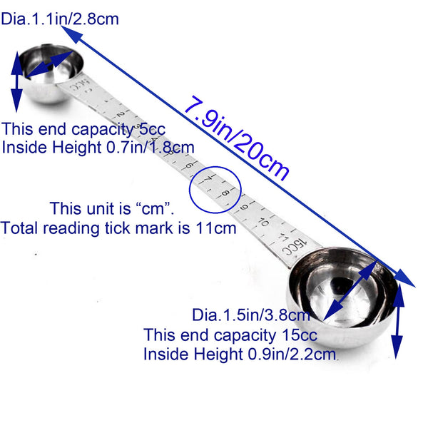 CoaGu 1 Tablespoon & 1 Teaspoon Long Handle, 18/8 Stainless Steel with Tick Mark